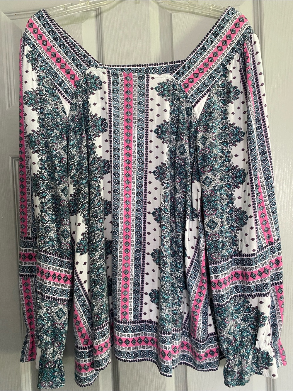 Talbots Boho Print Top with Pink & Teal Accents XXL 18-20